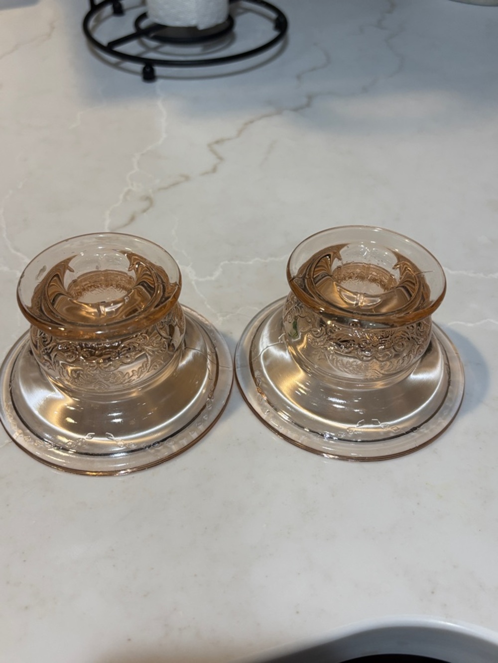 Vintage Depression Glass Madrid Candle Holders Pink Set 2